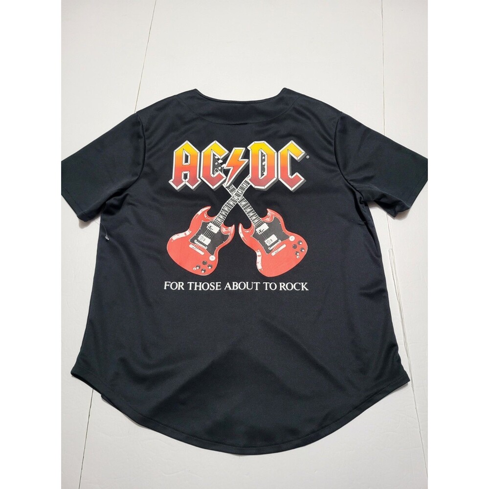 (#L4) AC/DC For Those About To Rock Baseball Jersey Black Mesh Mens L